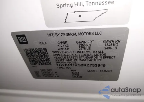 2024 Cadillac Xt6 Awd Sport из США, поврежденный, VIN 1GYKPGRS9RZ753949